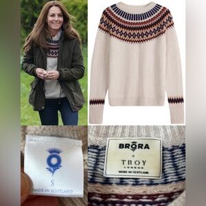 Brora x TROY Almond Supersoft Lambswool FairIsle Jumper-ASO Kate Middleton-Rare
